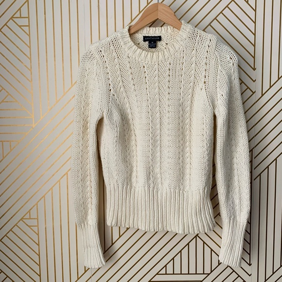 Ann Taylor vintage cotton Cable chunky Knit Braided cotton blend Sweater ribbed - Picture 10 of 10